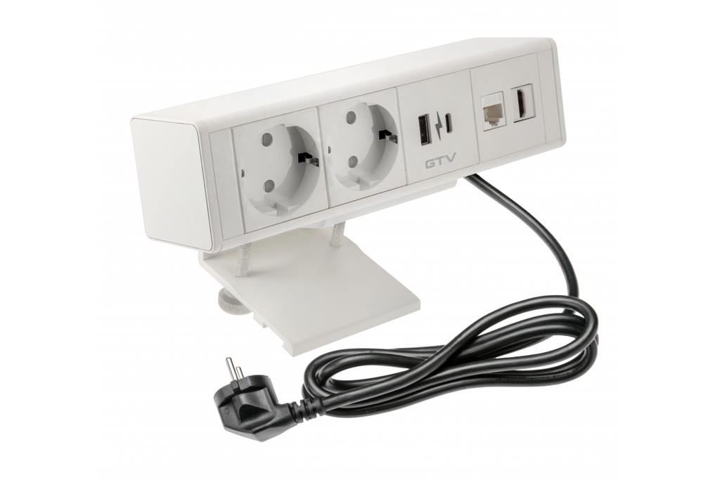Подовжувач GTV прямокутний накладний BAR, 2xSCHUKO, 1xUSB A, 1xTYPE-C, 1xRJ45, 1xHDMI, кабель з вилкою 1,5м, білий (AE-GM2SBAR-10)