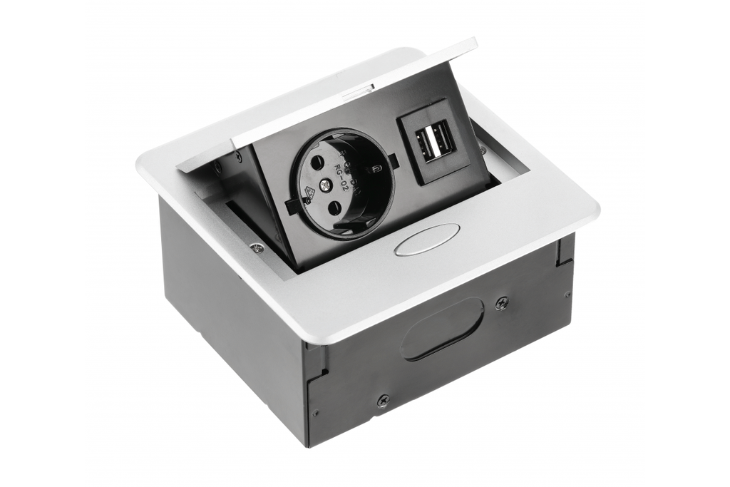 Подовжувач вбудований GTV AVARO, 1x розетка schuko, 2xUSB тип A, 1,5 м, срібний