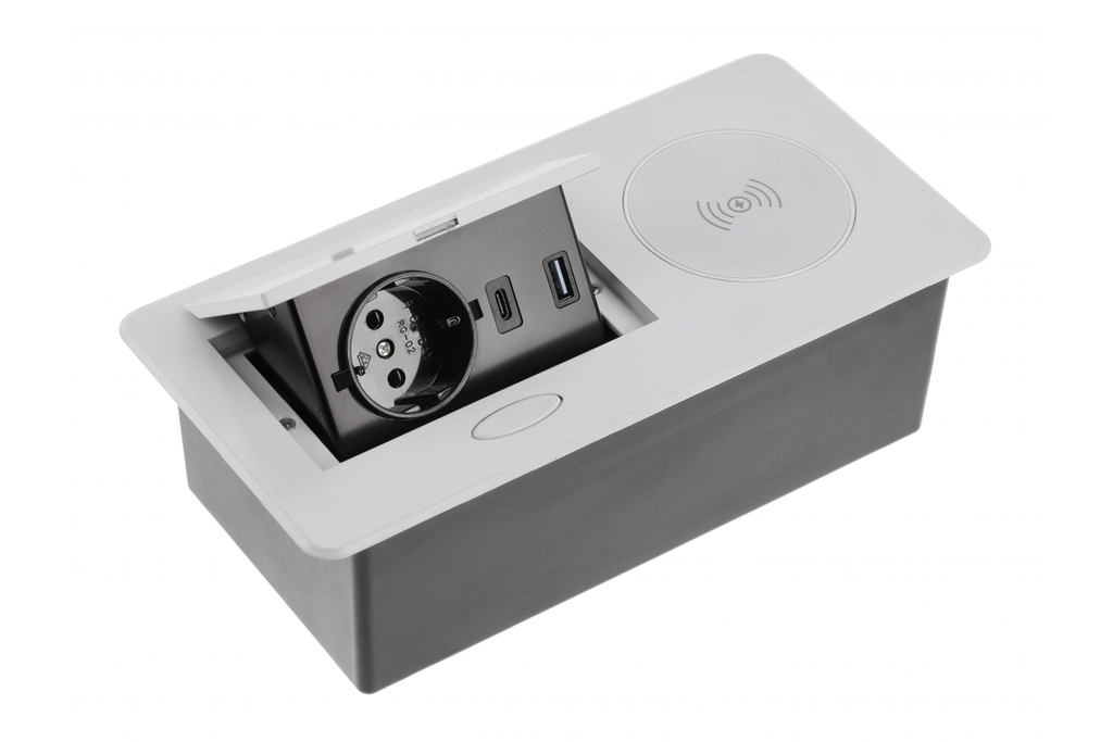 Подовжувач вбудований GTV AVARO PLUS індукційна зарядка, 1 роз. schuko, USB A+C 1,5 м, срібний