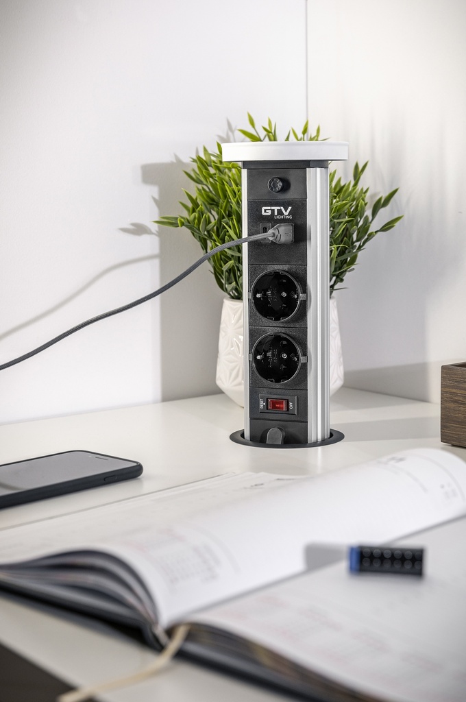 Подовжувач вбудований GTV CAMINO, індукційна зарядка, 2x роз. schuko, USB A+C 10W, 1,5 м, білий