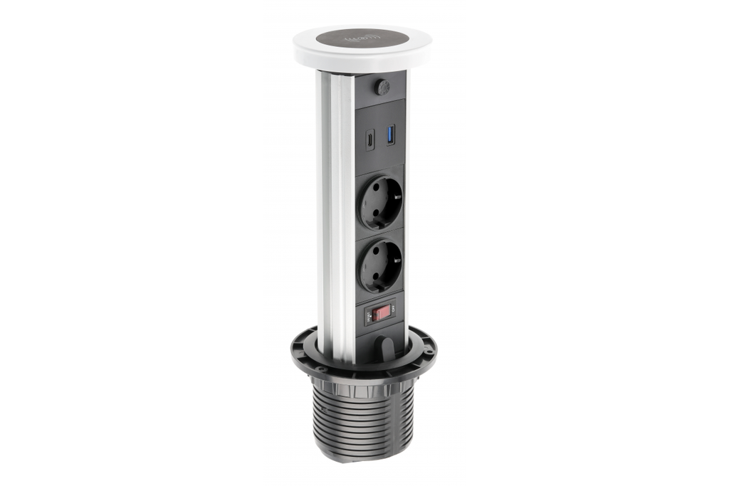 Подовжувач вбудований GTV CAMINO, індукційна зарядка, 2x роз. schuko, USB A+C 10W, 1,5 м, білий
