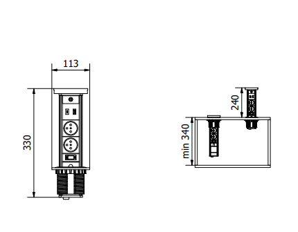 Подовжувач вбудований GTV CAMINO, індукційна зарядка, 2x роз. schuko, USB A+C 10W, 1,5 м, чорний