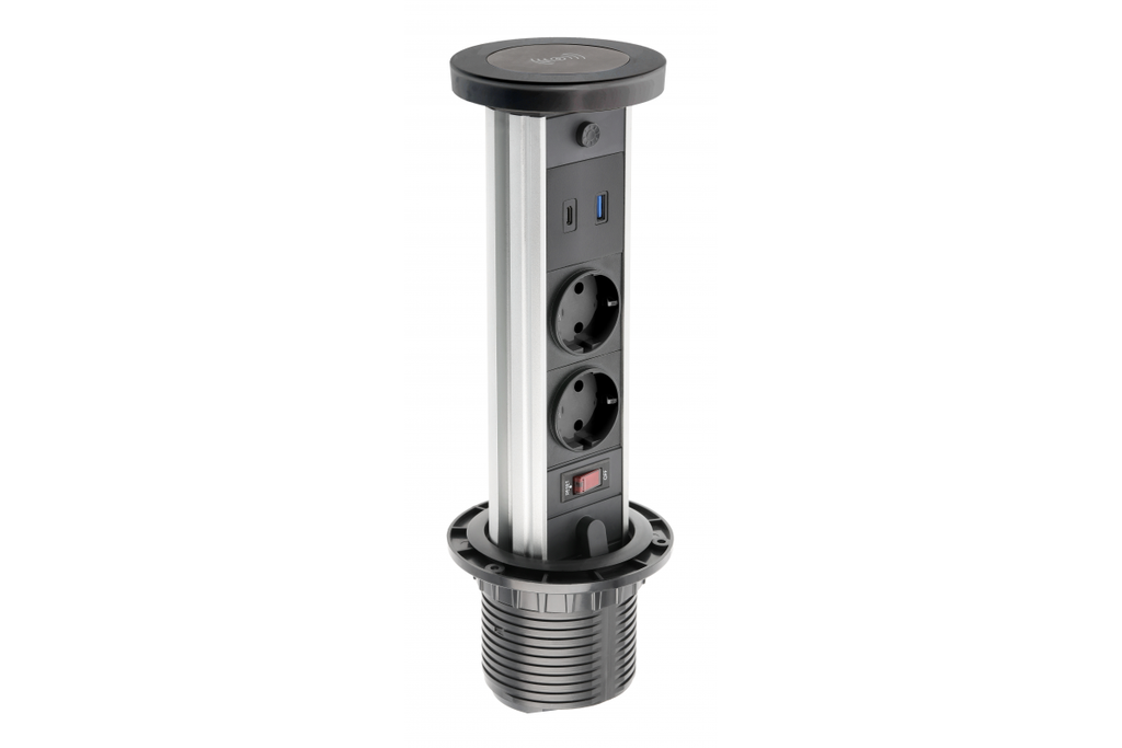 Подовжувач вбудований GTV CAMINO, індукційна зарядка, 2x роз. schuko, USB A+C 10W, 1,5 м, чорний