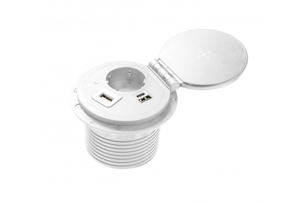 Подовжувач вбудований GTV CHARGER PLUS індукційна зарядка, 1 роз. schuko, USB A+C, HDMI, RJ45, 1,5 м, білий