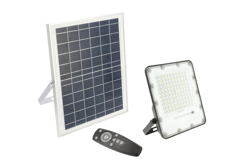 Прожектор GTV BRAVOS, сонячна панель, 100W, 6400K, IP65, 120°, на пульті (LD-BRAVOS100W-64)
