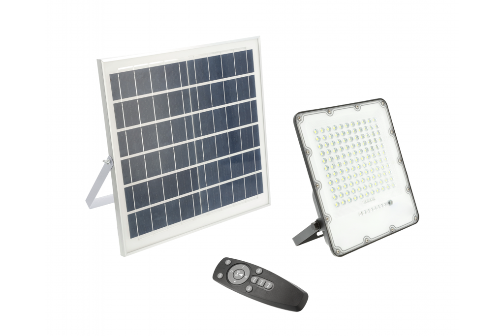 Прожектор GTV BRAVOS, сонячна панель, 150W, 6400K, IP65, 120°, на пульті (LD-BRAVOS150W-64)