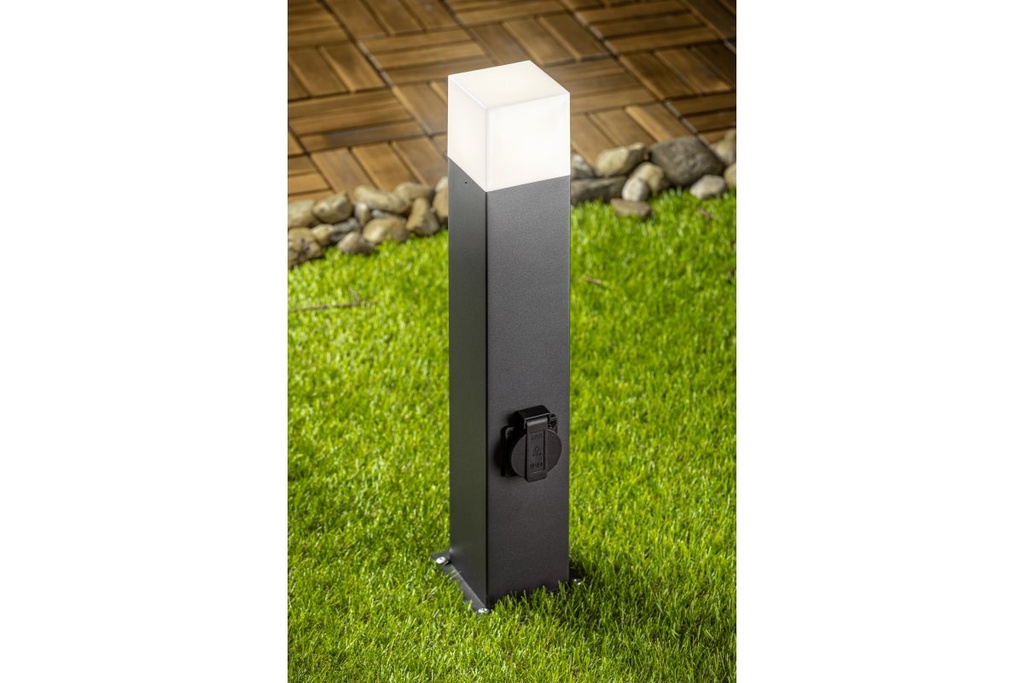 Світильник садовий з розеткою GTV LARGO-P 50, E27, MAX.15W, IP44, стовпчик, графіт (OS-LARGP40G-30)