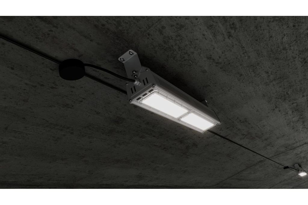 Світлодіодний світильник GTV TEKSAS, типу High Bay, 100W, 12000Lm, AC100-240V, 50/60Hz, IP65, 60°x90°, 4000K, сірий