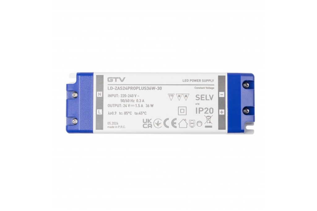 Блок живлення GTV PRO+, DC24В, 36 Вт, вхід AC220-240В, IP20