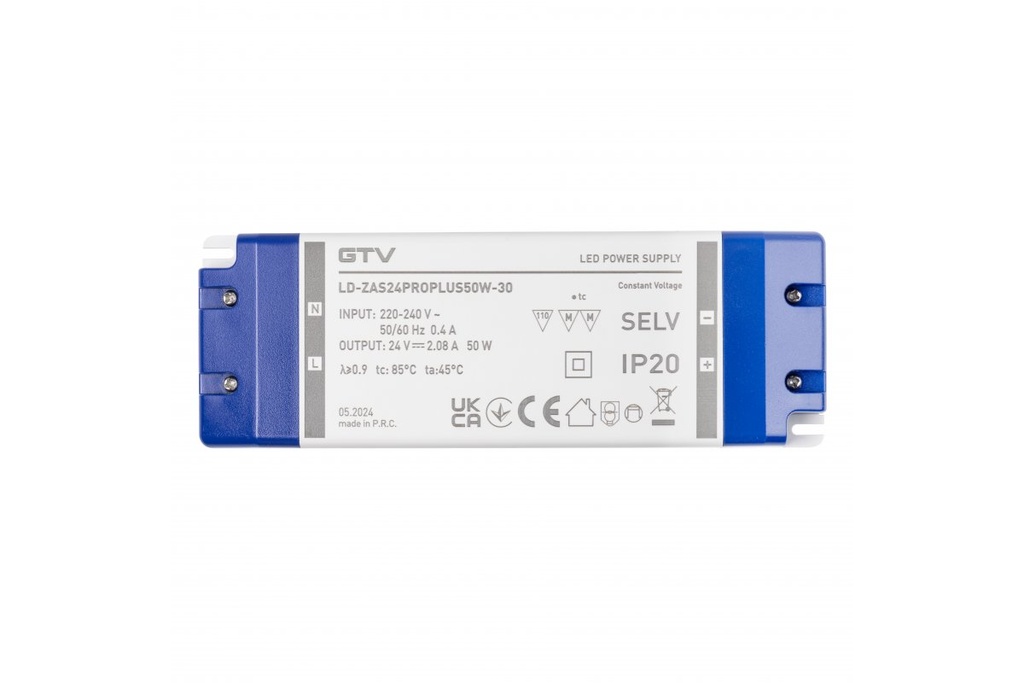 Блок живлення GTV PRO+, DC24В, 50 Вт, вхід AC220-240В, IP20