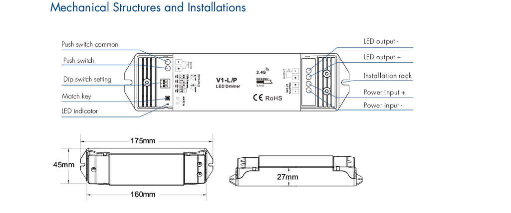 LED-димер DEYA 12-48VDC, 15A*1CH, PUSH-DIM (V1-L/P)