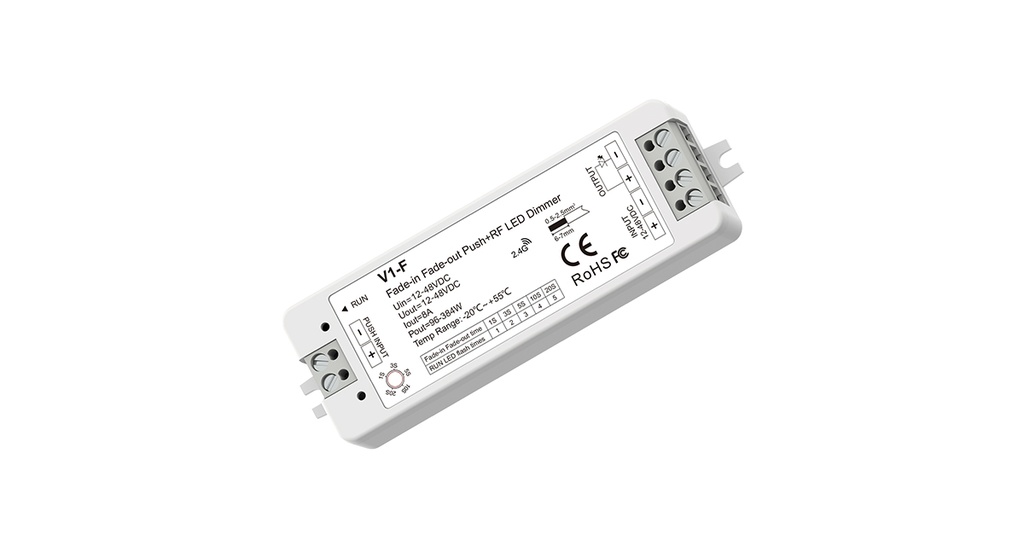 LED-димер DEYA 12-48VDC, 96-384W, 8A*1CH, Push Dim+RF (V1-F)