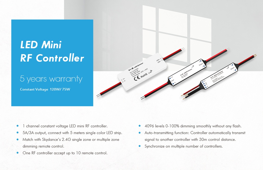LED-контролер DEYA 12-24VDC, 5A*1CH (V1-M)