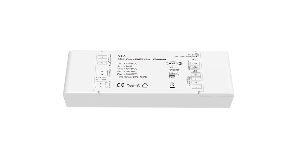 LED-контролер DEYA 12-48VDC, 20A*1CH, DALI + Push + 0/1-10V (V1-X)