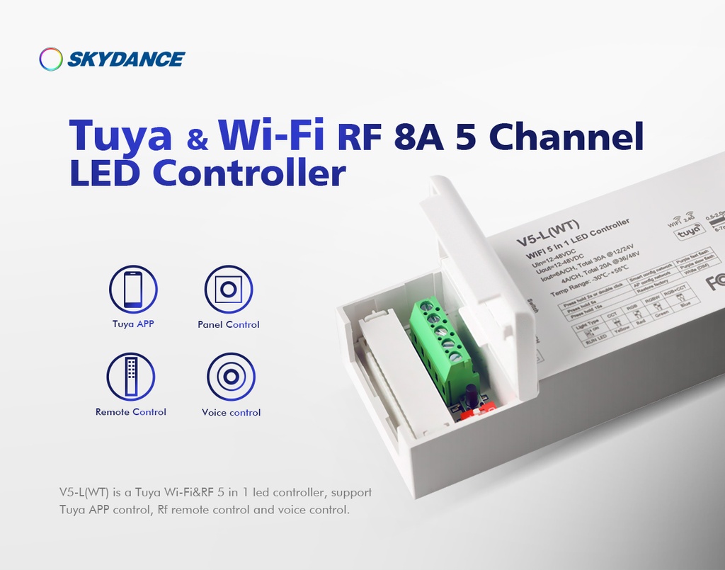 LED-контролер DEYA 12-48VDC, 6A*5CH, PUSH-DIM (V5-L(WT))