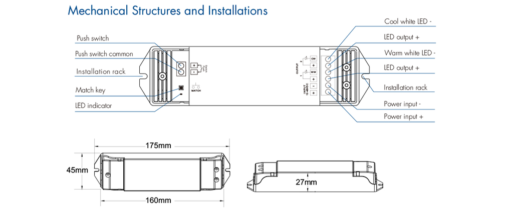 LED-контролер DEYA 12-48VDC,  8A*2CH, PUSH-DIM (V2-L)
