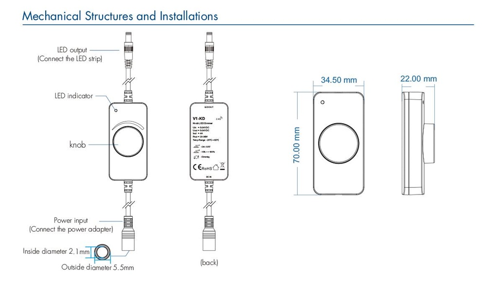 LED-контролер DEYA 5-24VDC, 4A*1CH(V1-KD)