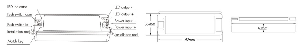 LED-контролер DEYA 5-36VDC, 8A*1CH, PUSH-DIM (V1)