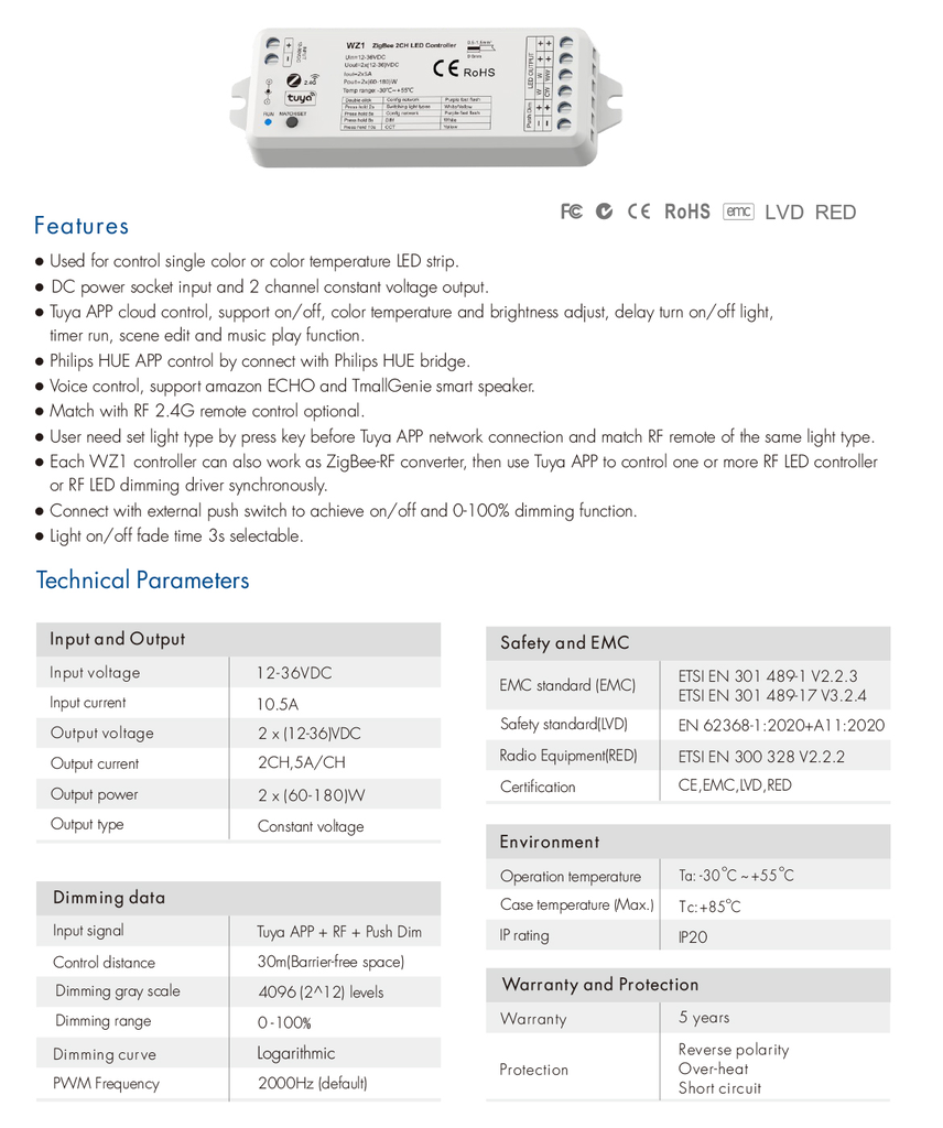 LED-контролер DEYA DIM 12-36VDC, 5A*2CH (WZ1)