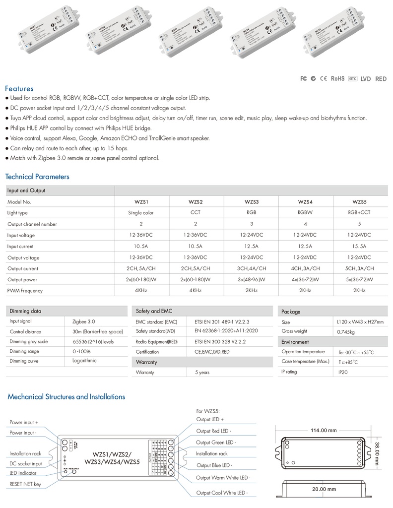 LED-контролер DEYA DIM 12-36VDC, 5A*2CH (WZS1)