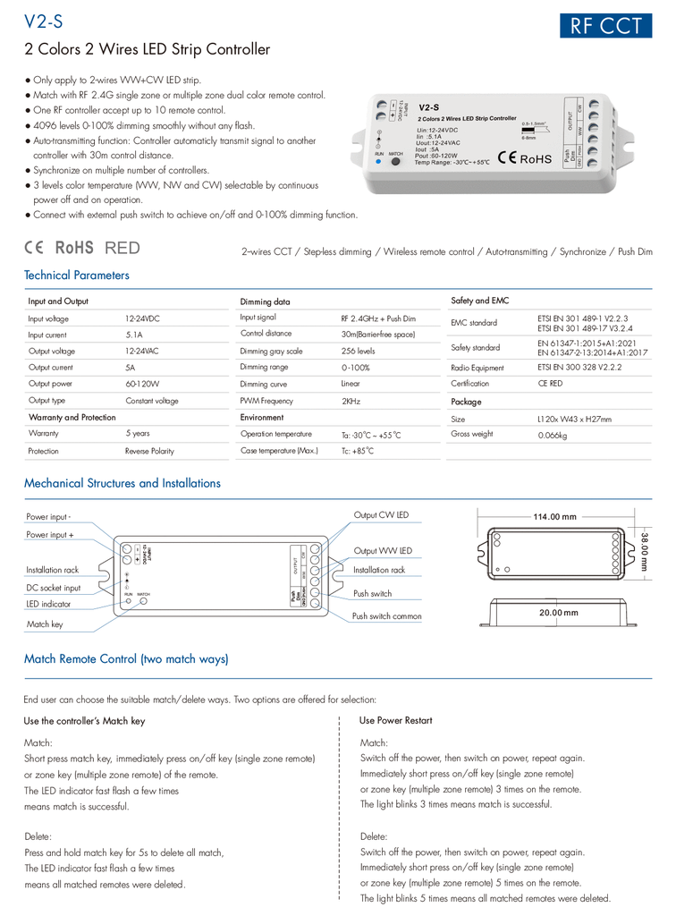LED-контролер DEYA RF CCT 12-24VDC, PUSH-DIM (V2-S)