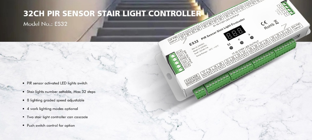 LED-контролер DEYA для сходів з датчиком PIR 5-24VDC, 1A*32CH (ES32)