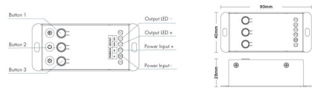 LED-контроллер DEYA 12-24VDC, 20A*1CH, 3 кнопки (V1-C)