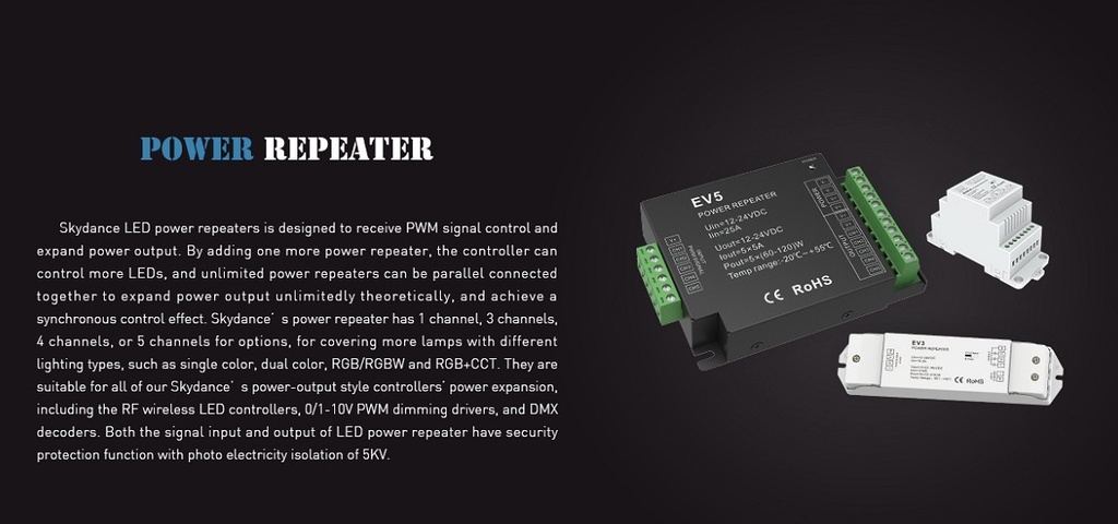 LED-повторювач DEYA на DIN-рейку 12-24VDC, 5A*4CH (EV4-D(black))
