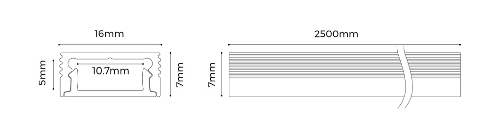 LED-профіль накладний, 2,5 метра (BS1607_2,5)