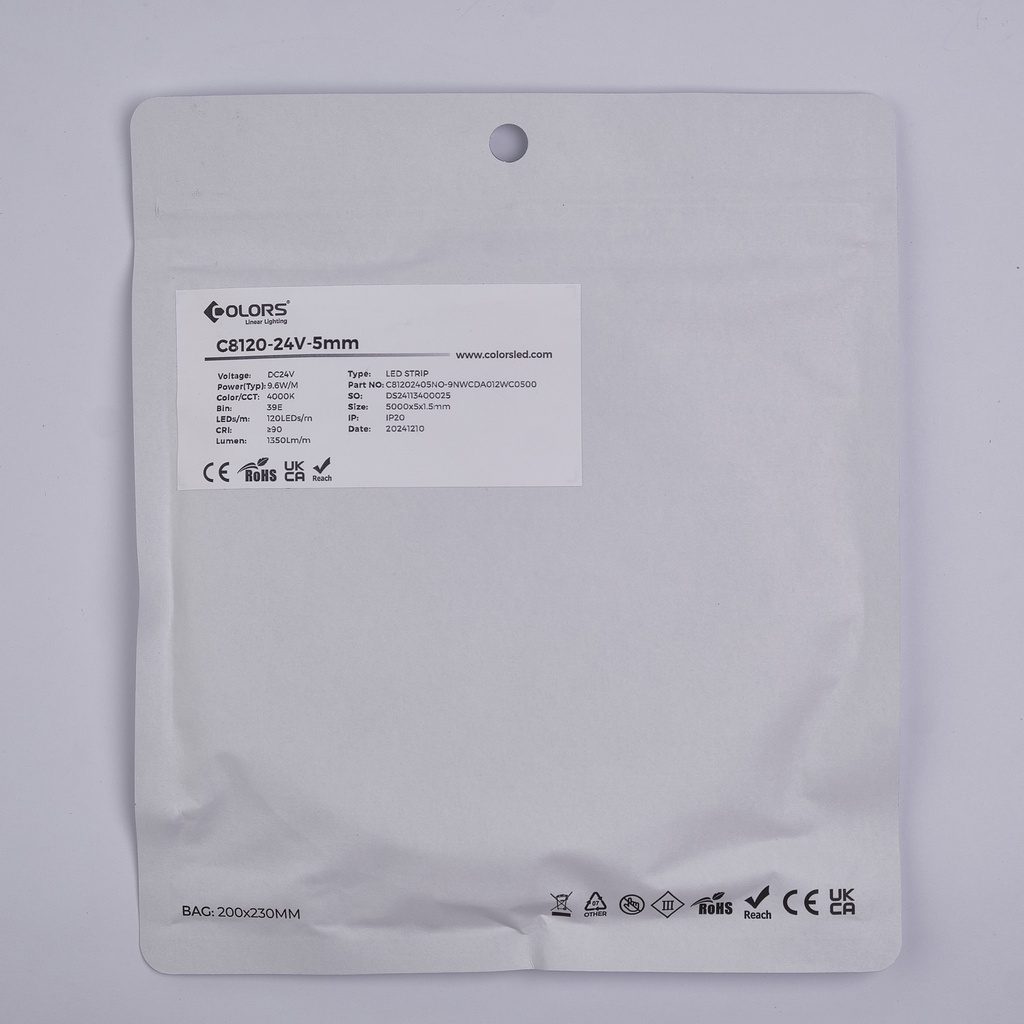 LED стрічка COLORS 120-2835-24V-IP20 9.6W 1350Lm 4000K 5м (C8120-24V-5mm-NW)