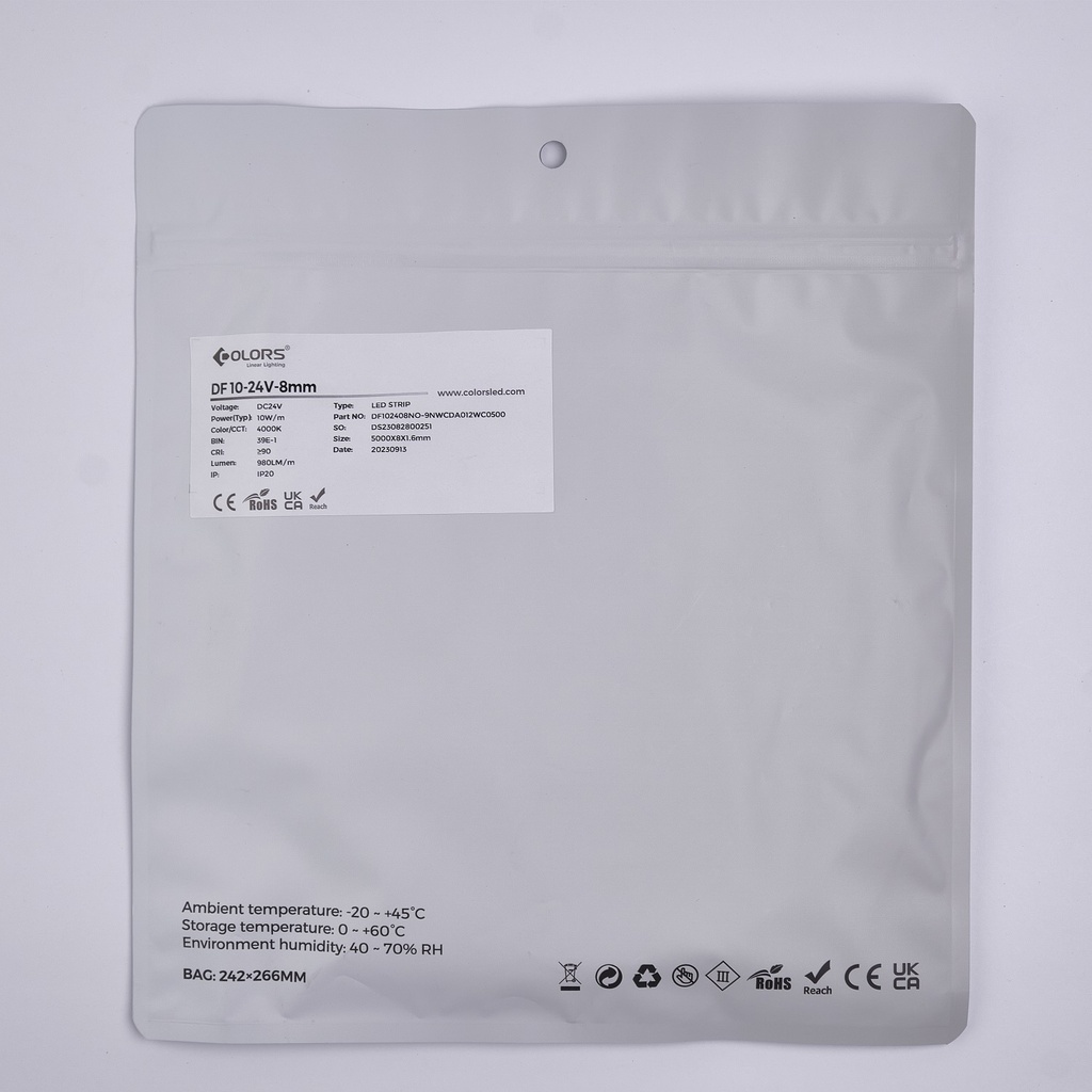 LED стрічка COLORS COB-24V-IP20 10W 980Lm 4000K 5м (DF10-24V-8mm-NW)