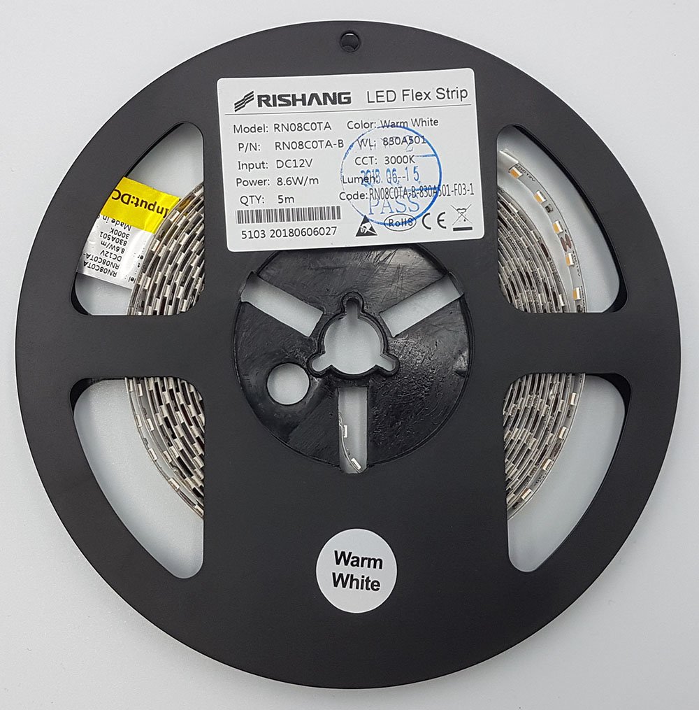 LED стрічка RISHANG 120-2835-12V-IP20 8,6W 818Lm 3000K 5м (RN08C0TA-B-WW)