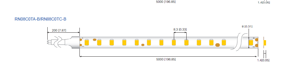 LED стрічка RISHANG 120-2835-12V-IP20 8,6W 818Lm 4000K 5м (RN08C0TA-B-NW)