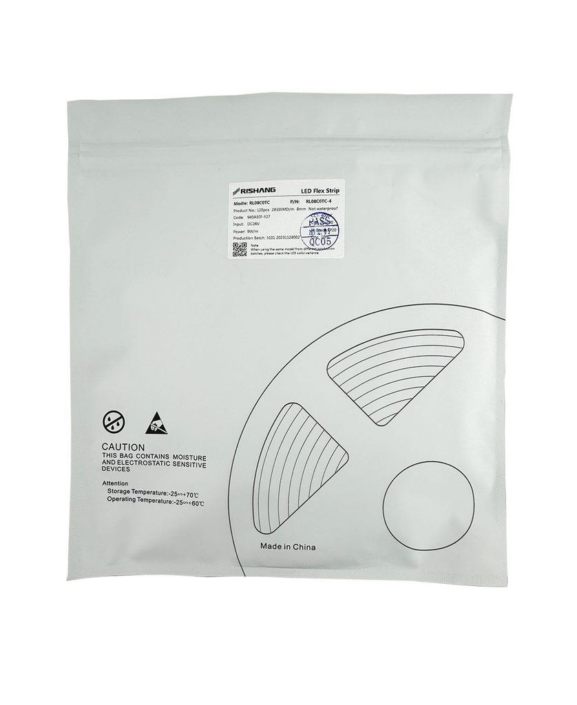LED стрічка RISHANG 120-2835-24V-IP20 9W 765Lm 3000K 10м (RL08C0TC-4-WW)