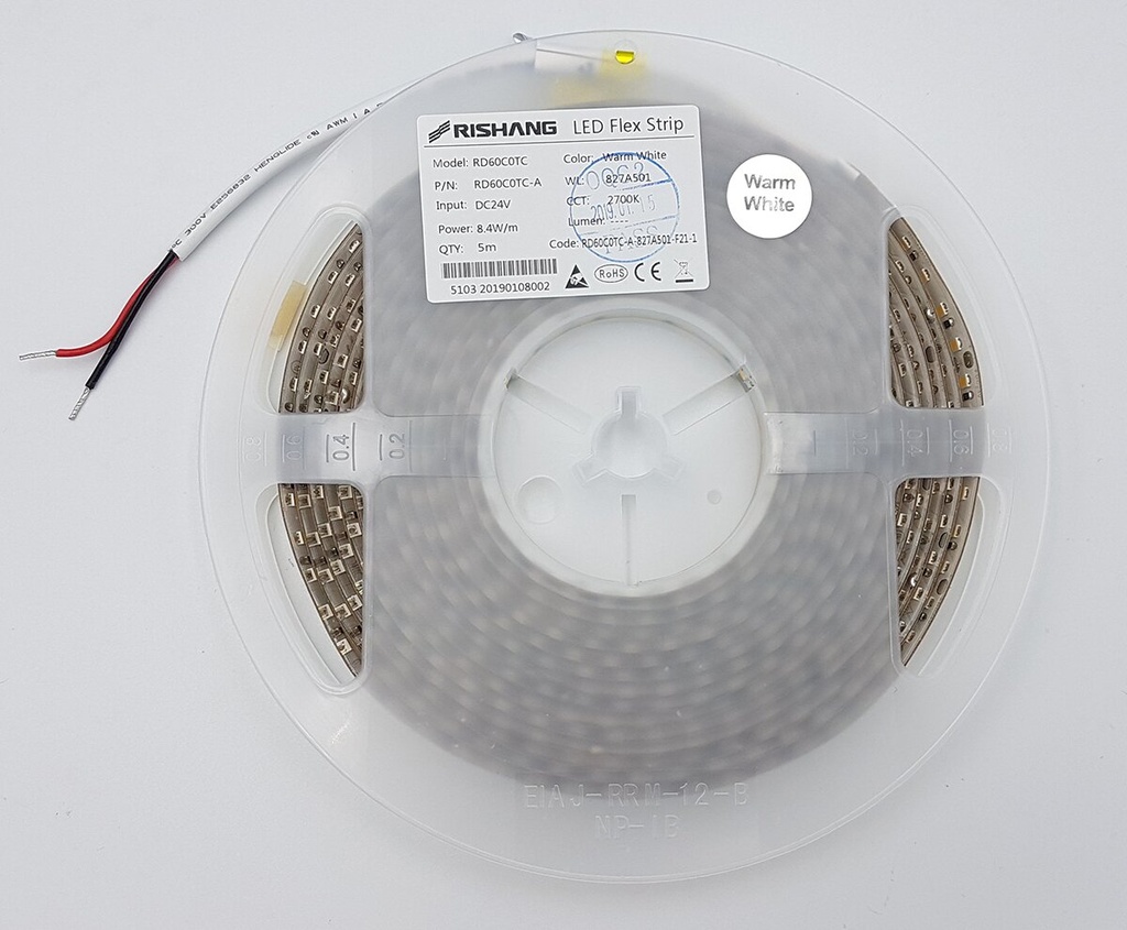LED стрічка RISHANG 120-2835-24V-IP65 8.6W 630Lm 2700K 5м (RD60C0TC-B-SW)