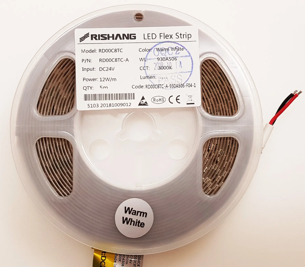 LED стрічка RISHANG 128-2835-24V-IP20 12W 1434Lm 3000K 5м (RD00C8TC-A-WW)