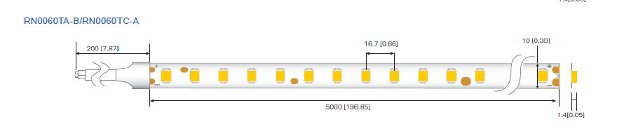 LED стрічка RISHANG 60-2835-12V-IP20 12W 956Lm 3000K 5м (RN0060TA-A-WW)