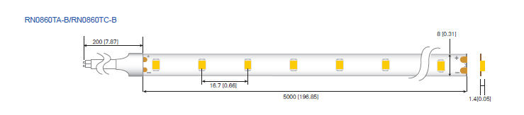LED стрічка RISHANG 60-2835-12V-IP20 5,5W 463Lm 3000K 5м (RN0860TA-B-WW)