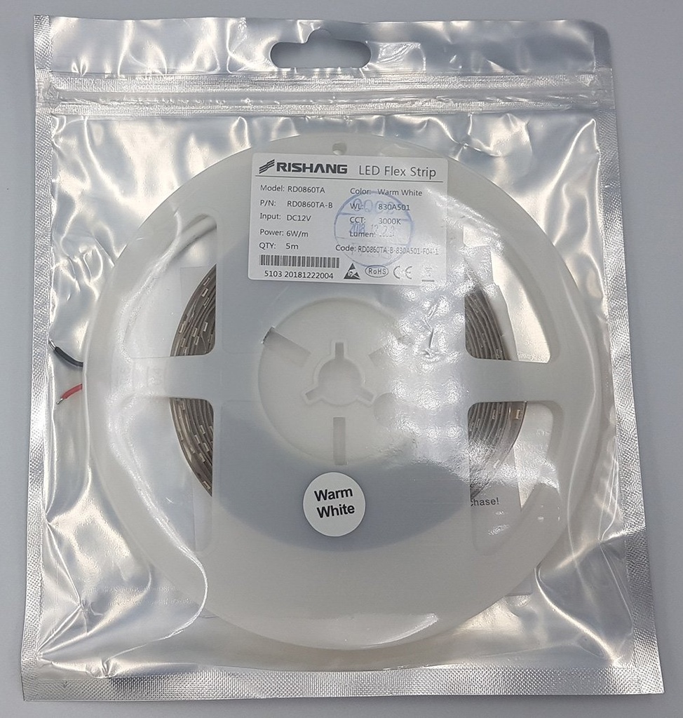 LED стрічка RISHANG 60-2835-12V-IP20 6W 535Lm 13000K 5м (RD0860TA-B-CW)