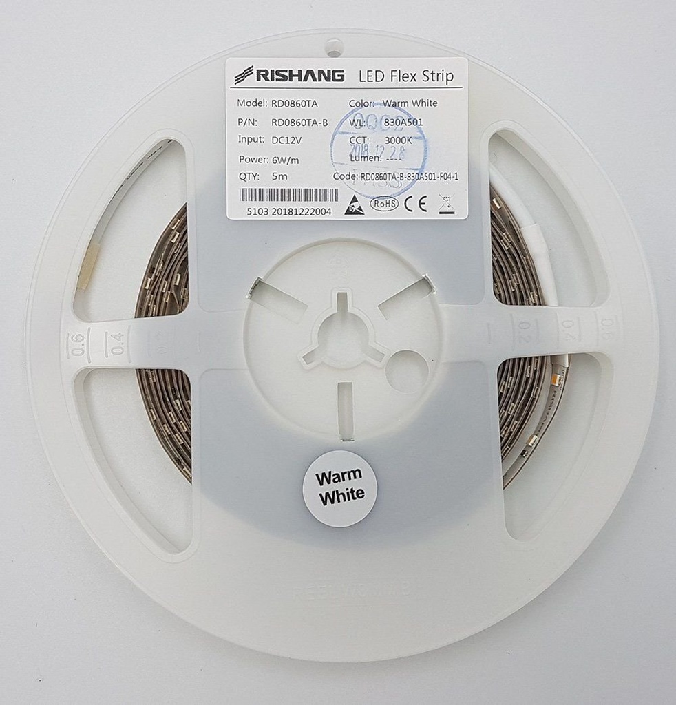 LED стрічка RISHANG 60-2835-12V-IP20 6W 535Lm 6000K 5м (RD0860TA-B-PW)