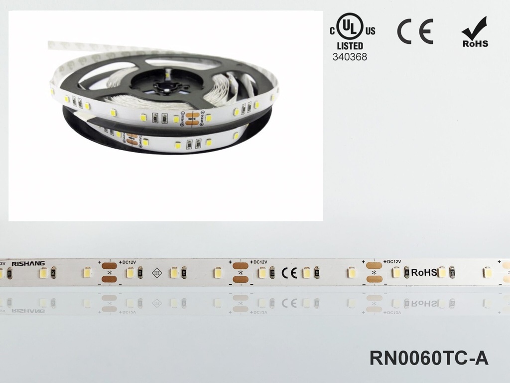 LED стрічка RISHANG 60-2835-24V-IP20 12W 956Lm 3000K 5м (RN0060TC-A-WW)