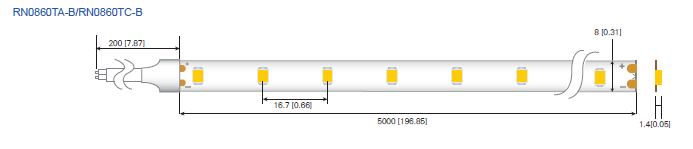 LED стрічка RISHANG 60-2835-24V-IP20 5,5W 454Lm 2700K 5м (RN0860TC-B-SW)