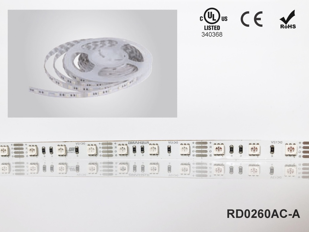 LED стрічка RISHANG 60-5050-24V-IP20 12.9/4.7W RGB + 3000K 5м (RD0260AC-A)