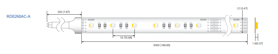 LED стрічка RISHANG 60-5050-24V-IP20 12.9/4.7W RGB+4000K 5м (RD0260AC-A)