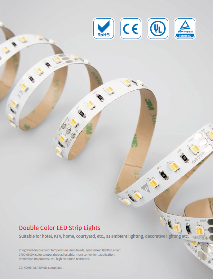 LED стрічка RISHANG 96-3528-24V-IP20 9W 2700K/6500K 5м (RD0096BC-B-MW)