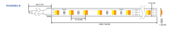 LED стрічка RISHANG 96-3528-24V-IP20 9W 2700K/6500K 5м (RD0096BC-B-MW)