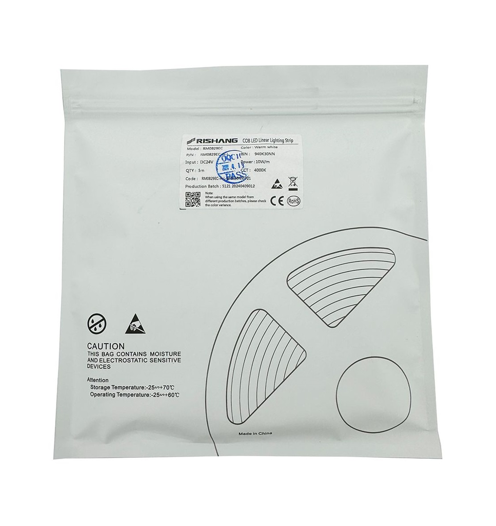 LED стрічка RISHANG COB-24V-IP20 10W 1000Lm 3000K 5м (RM0829EC-WW)