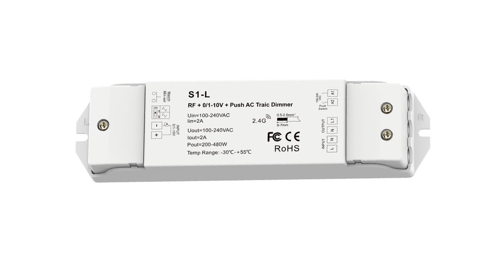 Димер DEYA RF+Push AC Triac 100-240VAC, 1CH*2A (S1-L)