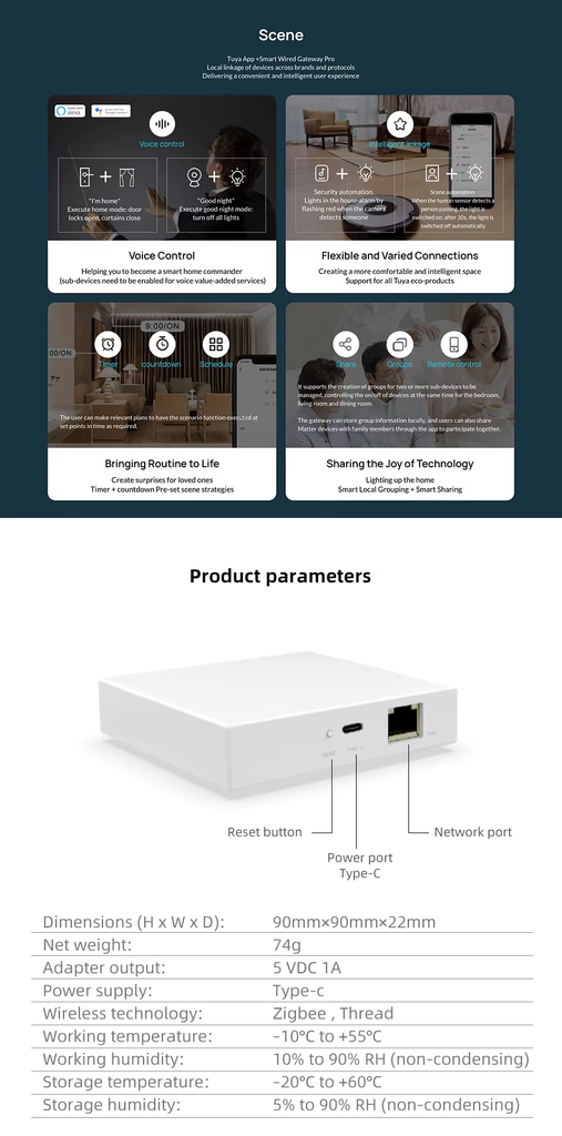 Розумний дротовий шлюз DEYA Tuya Matter Zegbee Gateway(THP10-Z-X)
