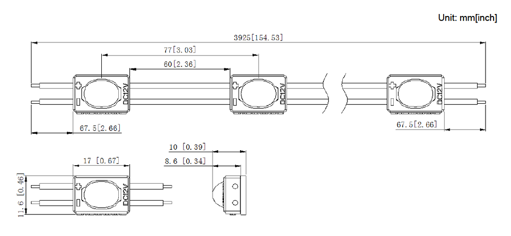 Світлодіодний LED-модуль Rishang 160° 1-2835-12V-IP65 30Lm 0.24W 6000K (M911TA-W)